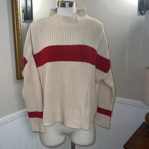 Again Sweater. Cream with red stripe. Medium.  Great condition.